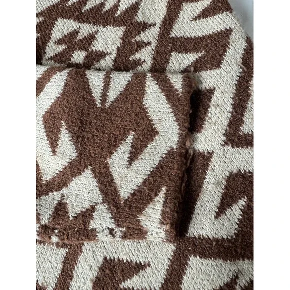 STEVE MADDEN Geometric Print Hooded Cardigan Sweater XXL Brown Cream - Picture 9 of 15